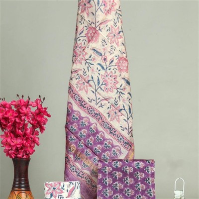 Mauve Blossom Maheswari Silk Ethnic Ensemble