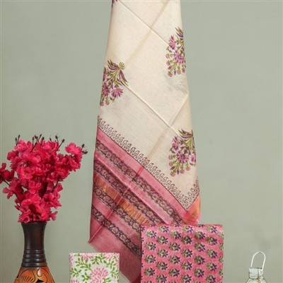 Mauve Blooms Maheswari Silk Ensemble Set