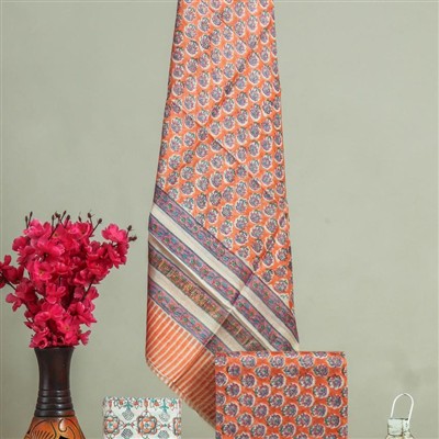 Saffron Paisley Maheshwari Silk Suit Set