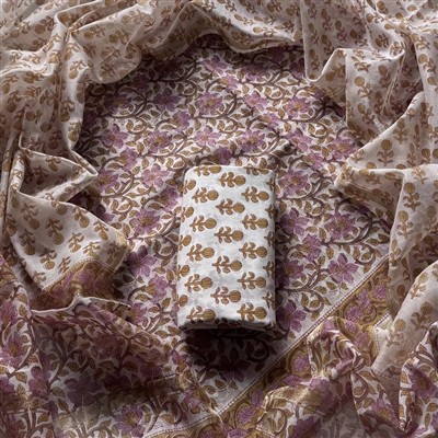 Mustard Blossom Chanderi Silk Suit Set with Earthy Floral Motifs