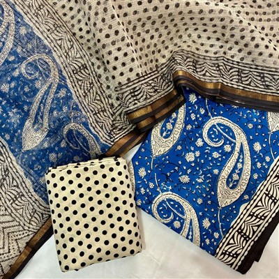 Cobalt Paisley Fusion Cotton Dress Material