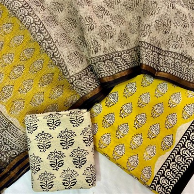 Mustard Floral Elegance Cotton Dress Material