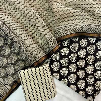 Cream & Black Zigzag Floral Cotton Fabric Set