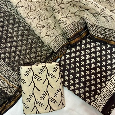 Ivory Floral Elegance Kota Doria Dress Set