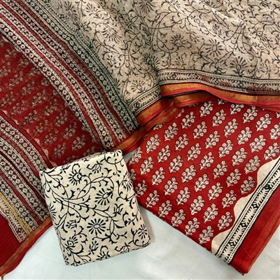 Crimson Floral Harmony Cotton Dress Material