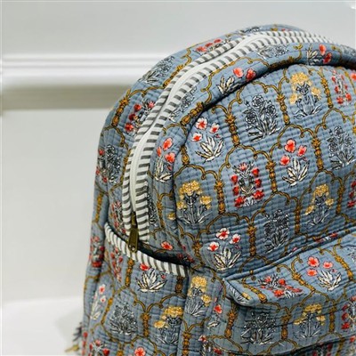 Light Blue Floral Geometric Quilted Backpack
