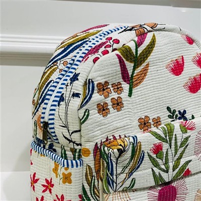 Crimson Floral Delight Quilted Backpack