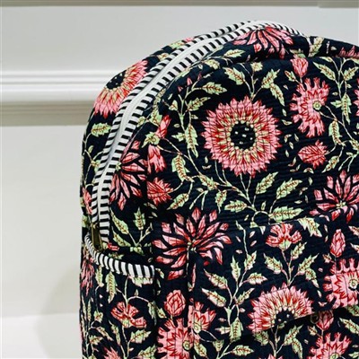 Navy Floral Cascade Quilted Backpack