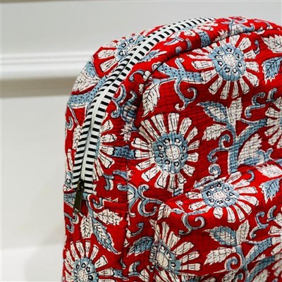Crimson Bloom Handblocked Quilted Backpack