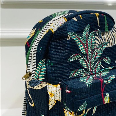 Navy Tropical Whimsy Quilted Backpack