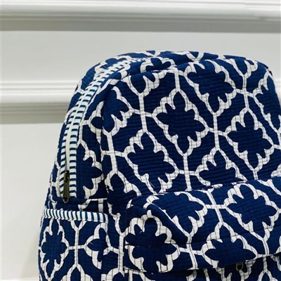 Navy Geometric Medley Quilted Backpack