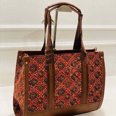 Crimson Floral Symphony Cotton Office Bag