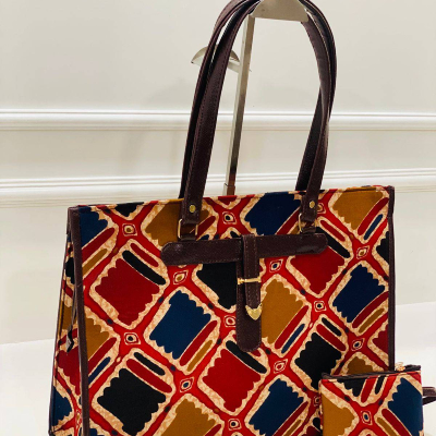 Crimson Geometric Cotton Big Size Office Bag