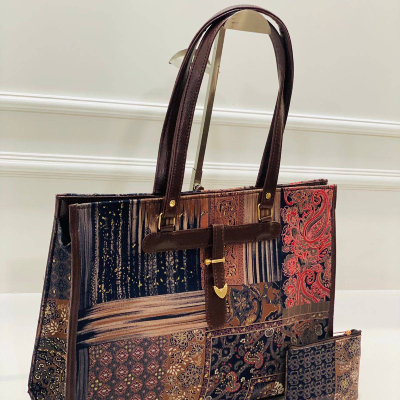 Navy Paisley Artistry Cotton Big Size Office Bag