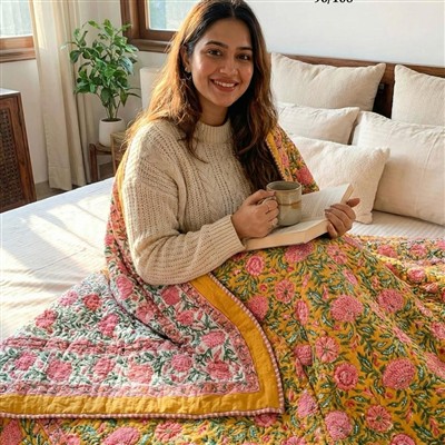 Goldenrod Floral Fusion Cotton Comforter