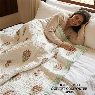 Coral Blossom Garden Block Print Comforter