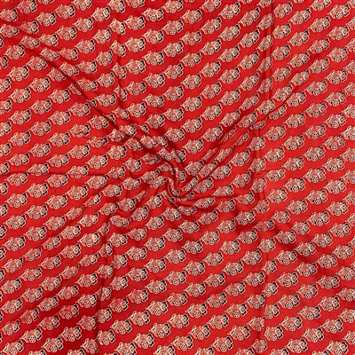 Crimson Floral Symphony Modal Silk Fabric