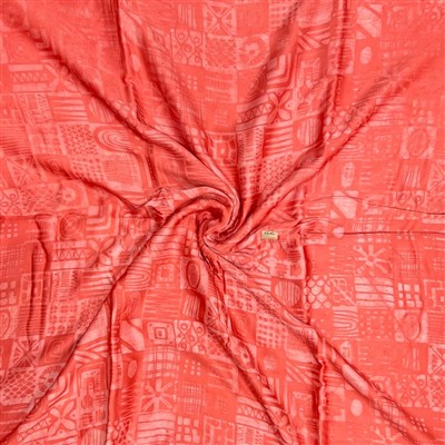 Coral Geometric Ajrakh Print Modal Silk Fabric