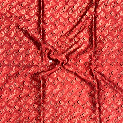 Crimson Floral Cascade Hand Block Printed Modal Silk Fabric