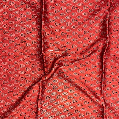 Crimson Geometric Vanspati Print Modal Silk Fabric