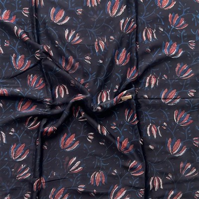 Navy Floral Breeze Block Print Modal Silk Fabric