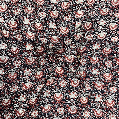 Navy Floral Charm Hand Block Printed Fabric