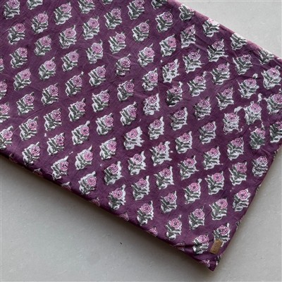 Aubergine Rose Blossom Cotton Running Fabric