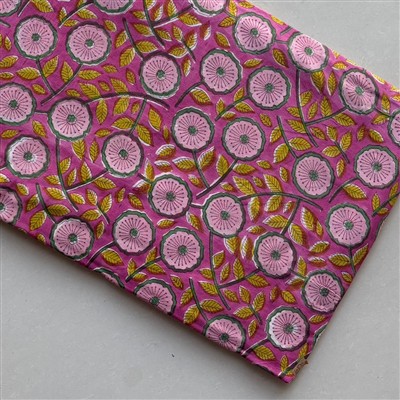 Pastel Pink Floral Artisan-Printed Cotton Fabric