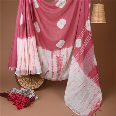 Rose Garden Geometric Hand Block Printed Linen Saree