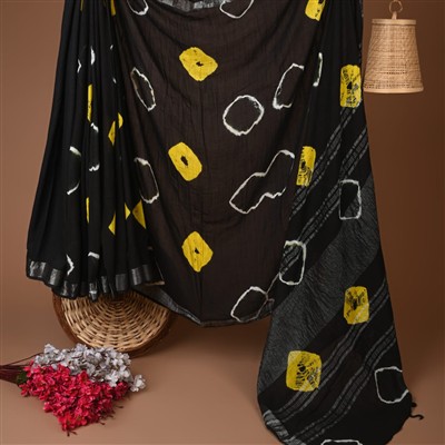 Midnight Charcoal Geometric Linen Saree