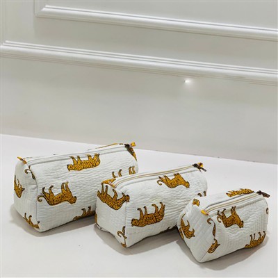 Whimsical Leopard Print Quilted Toiletries Pouch Set