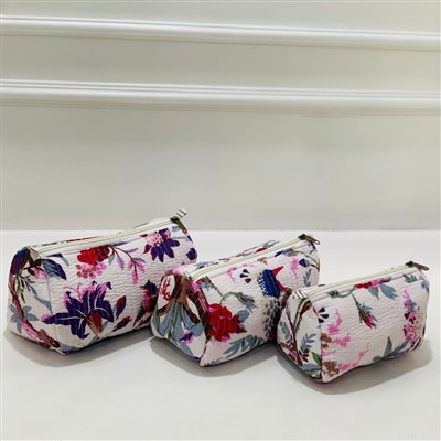 Blushing Crimson Floral Quilted Toiletries Pouch Set