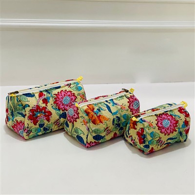 Crimson Blossom Quilted Toiletries Pouch Set