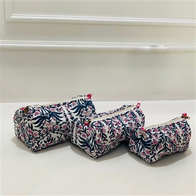 Rose Petal Floral Quilted Toiletries Pouch Set