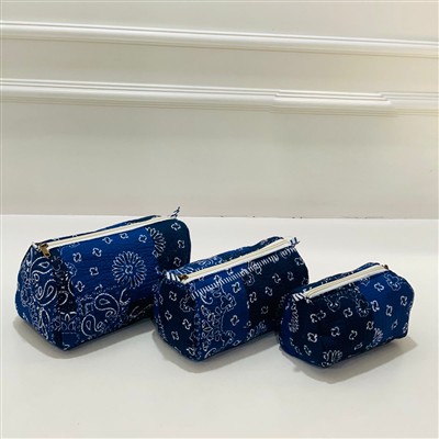 Navy Paisley Charm Quilted Toiletries Pouch Set