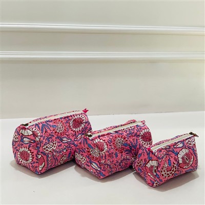 Magenta Floral Quilt Toiletries Pouch Set