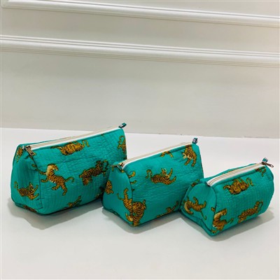 Turquoise Tiger Dance Quilted Toiletries Pouch Set
