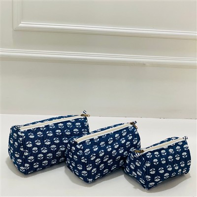 Navy Floral Harmony Quilted Toiletries Pouch Set