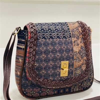 Navy Geometric Fusion Quilted Sling Bag