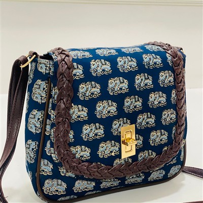 Navy Elephant Dance Quilted Sling Bag
