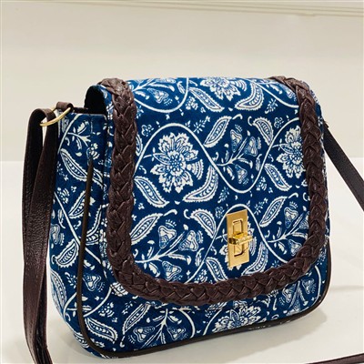 Navy Paisley Whispers Quilted Sling Bag