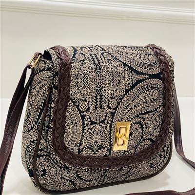 Midnight Paisley Handblock Quilted Sling Bag