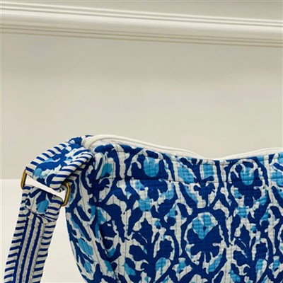 Cobalt Floral Handblock Quilted Sling Bag