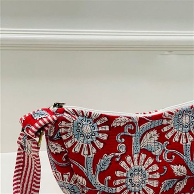 Crimson Floral Block Print Sling Bag