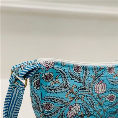 Turquoise Floral Quilted Sling Bag