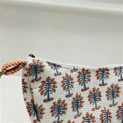 Terracotta Floral Handblock Quilted Sling Bag