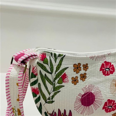 Crimson Floral Handblock Quilted Sling Bag