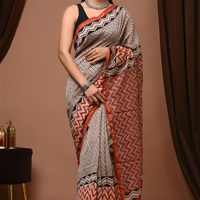 Crimson Zigzag Chanderi Silk Saree