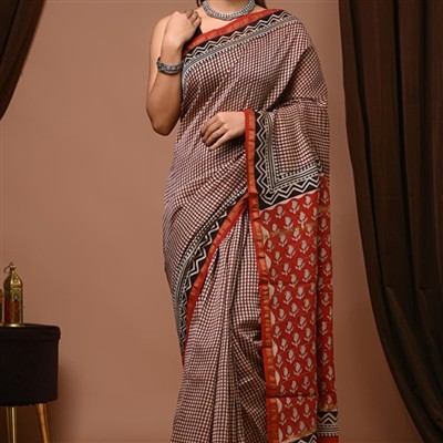 Crimson Checkered Chanderi Silk Saree