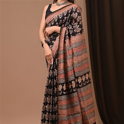 Cascading Copper Floral Chanderi Silk Saree